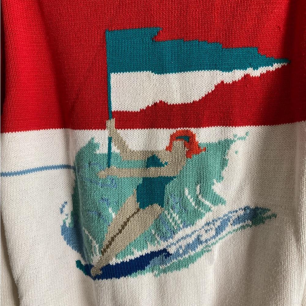 Vintage sweater, girl on a boat. XL, cotton. Pringle - Picture 3 of 7